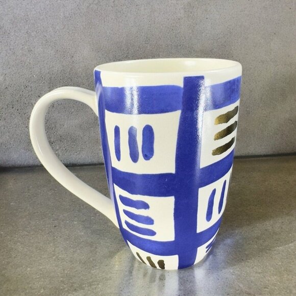 Crafted by Wainwright Pompeii White Blue Gold Tall Coffee Mug Cup Ceramic Mug - Picture 3 of 13